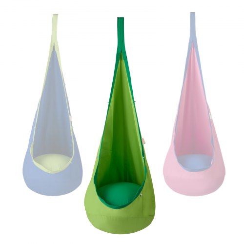 VEVOR hanggrot ø 70 x 160 cm hangstoel 54 kg draagvermogen hangmat van katoenen canvas LED-lichtketting hangzit hangtent schommel therapieschommel hangschommel kinderen groen afbeelding