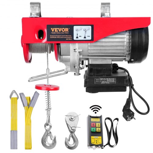 VEVOR Elektrische Lier 400 kg tot 800 kg hefhoogte 12 m Kabeltakel motorlier 1450 W koperen motorkatrol 10 m/min hijssnelheid takel met draadloze afbeelding