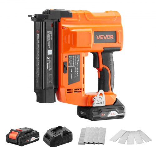 VEVOR 2-in-1 draadloze spijkerpistool, 18 gauge, 20V, 100 spijkers/min, met 500 spijkers & 500 nietjes & 2,0 Ah lithiumbatterij & oplader, voor doe-het-zelf houtbewerking, oranje