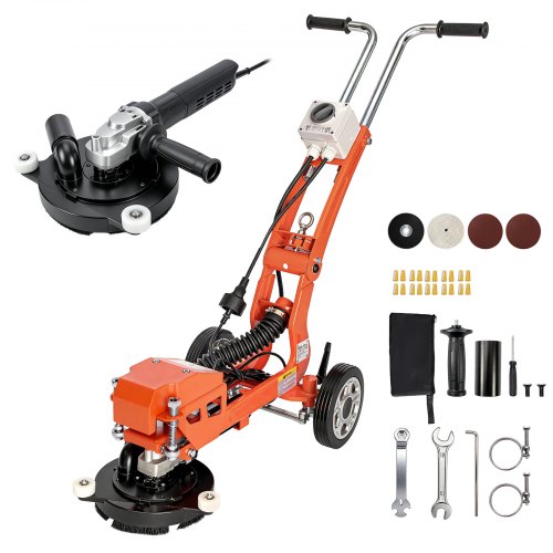 VEVOR elektrische betonslijpmachine 1400W, handbediende vloerpolijstmachine met 3700 tpm, vloerslijpmachine voor het gladmaken van beton, graniet, marmer en houten vloeren, slijpschijf van 18 cm, uitschuifbare handgreep, stofafzuigaansluiting