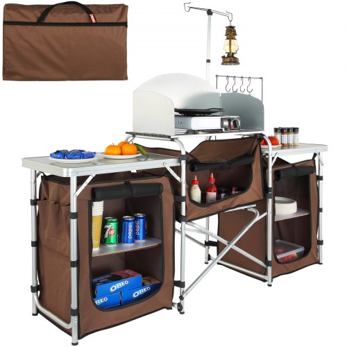 Izrielar Opvouwbare campingkeuken met aluminium frame, campingkast drie Izrielar Opvouwbare campingkeuken met aluminium frame, campingkast drie