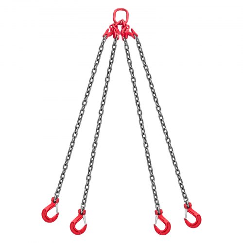 VEVOR kettingslinger, 10 mm x 3 m hijsketting met 4 haken, 4-strengs ketting van G80 staallegering, bosbouwketting 10,4 T capaciteit, verstelbare motorkettingtakel voor het slepen van lasten