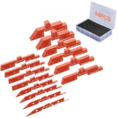 VEVOR Router Table Set-up Bars, 14 stuks, Precisie aluminium set-up blokken, Hoogtemeterset, met opbergkoffer voor lasergegraveerde maatmarkeringen, Diepte en hoogte meten
