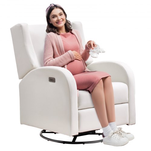 VEVOR elektrische fauteuil met draai- en schuiffunctie, draagvermogen van 250 lb, draaibare fauteuil met draai- en verstelbare hoek, met polyester oppervlak voor woonkamer, slaapkamer, crèmewit afbeelding