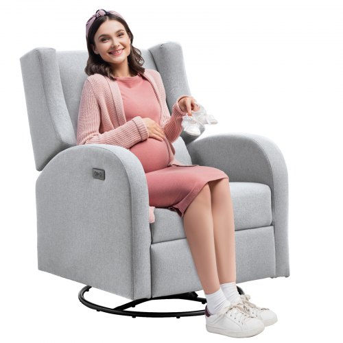 VEVOR elektrische fauteuil met draai- en schuiffunctie, draagvermogen van 250 lb, draaibare fauteuil met draai- en verstelbare hoek, met polyester oppervlak voor woonkamer, slaapkamer, lichtgrijs afbeelding