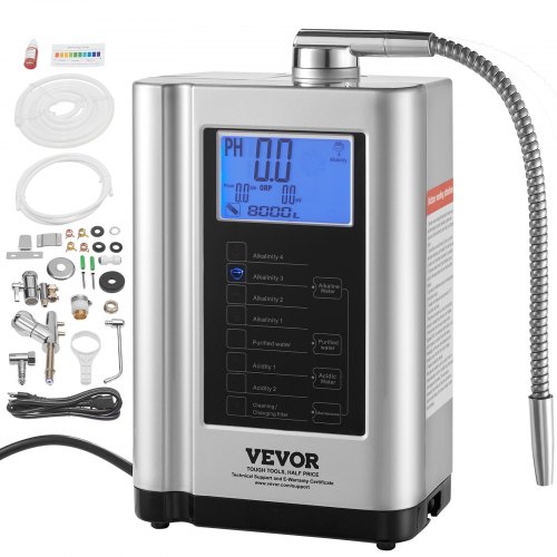 VEVOR Alkalinezuurwatermachine, 3,5-10,5 pH, 7 modi Alkalisch waterfilter voor thuis, +500-550 mV Waterionisator Waterfiltermachine, 8000 L Waterfilterreinigingsmachine Huishoudelijk Zilver