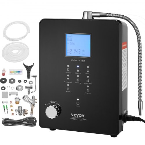 VEVOR alkalische watermachine, 3-11,2 pH, 6 modi alkalische waterfilter voor thuis, +500-800 mV waterionisator waterfiltermachine, 9000 l waterfilterreinigingsmachine huishoudelijk zwart