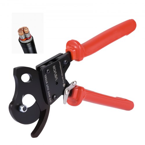 VEVOR ratelkabelkniptang, verenstalen messen met PVC-gecoate handgrepen, snelontgrendelingsknop, ratelkabelkniptang voor het knippen van koperen en aluminium kabels tot 600 MCM / 300 mm².
