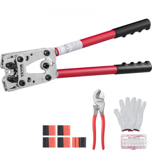 VEVOR krimptang 6-50 mm² kabelschoenen accukabel krimptang accuklemtang perstang met 6 maten & 95 koperen ringconnectoren koperen ringklemtang afbeelding