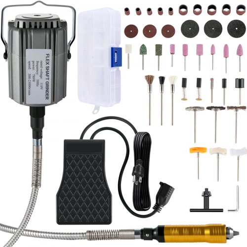 VEVOR Flex Shaft Grinder 780W Hangende Slijpmachine 500-23K TPM Hangmolen Flexshaft Grinder Machine met 1/4 inch 3-klauwplaat & Traploze Voetpedaal 131STKS Accessoires voor Sieraden Polijsten Slijpen afbeelding