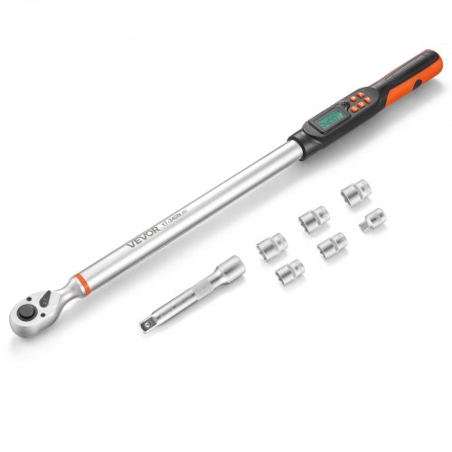 VEVOR digitale momentsleutelset, 1/2 inch aandrijving, 4 stuks, ±2% nauwkeurigheid, LCD-display met zoemer en LED-indicator, doppen, verlengstuk en adapter voor autoreparaties
