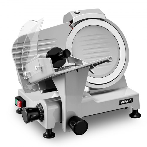 VEVOR Vleessnijmachine 300 W 0-12 mm Elektrische Universele Snijmachine voor Restaurants, Slagerijen, Cafetaria's en Keuken, met 300-450 tpm, Messenslijper, Mesbeschermer en Roestvrijstalen Voerbak