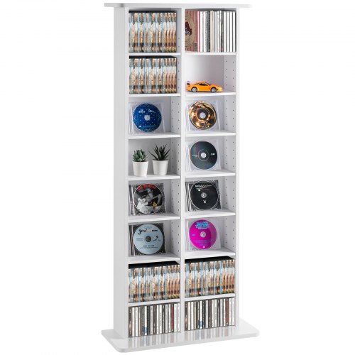 VEVOR media-opbergkast, 8 niveaus, verstelbare dvd-planken, 464 cd's, wit afbeelding