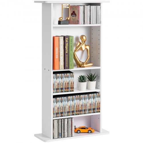 VEVOR media-opbergkast, 5 niveaus, verstelbare dvd-planken, 240 cd's, wit afbeelding