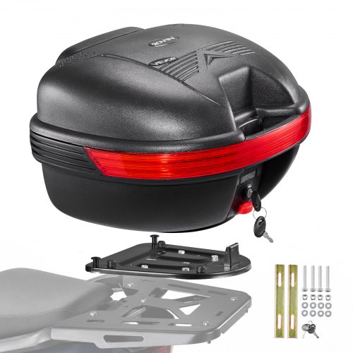 VEVOR Motortopkoffer 30L, gemaakt van PP, universeel, afsluitbare motorkoffer, zwart, ergonomische rugleuning voor extra comfort, met rode reflector,