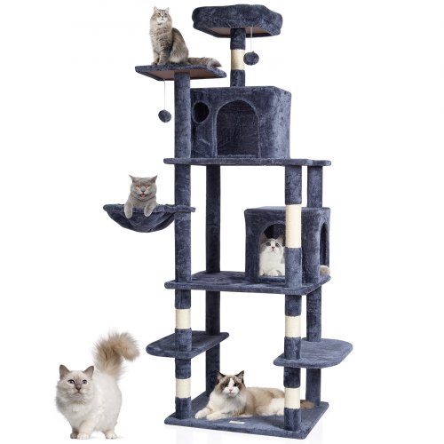 VEVOR Krabpaal Krabpaal Kattenkrabpaal 2 Kattenhuizen Sisal 174cm Donkergrijs afbeelding