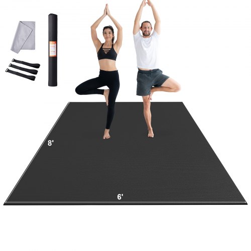 VEVOR oefenmat, antislip, hoogwaardige yogamat met hoge dichtheid, workout yogamat voor mannen en vrouwen, fitness- en oefenmat met tas en draagriem, voor alle soorten yoga, pilates en vloeroefeningen thuis (2,4 x 1,8 m)