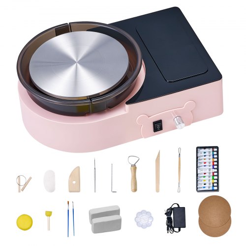VEVOR Mini Pottenbakkersschijfmachine Elektrisch 158mm Kleischijf voor Kinderen Roze afbeelding