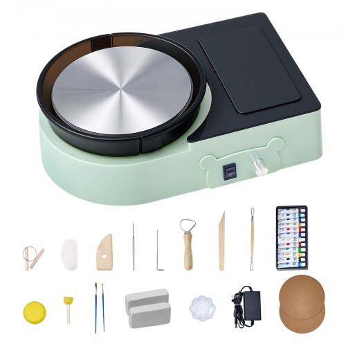 VEVOR Mini Pottenbakkersschijfmachine Elektrisch 158mm Kleischijf voor Kinderen Groen afbeelding