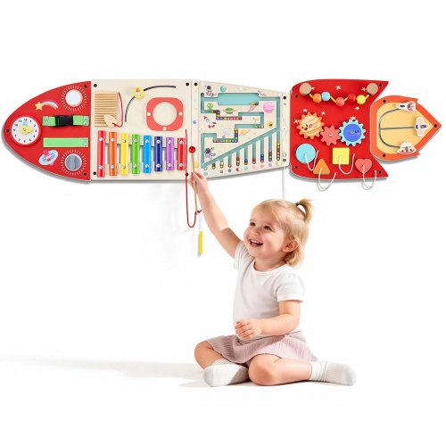 VEVOR Montessori Busy Board 13-in-1 Sensorisch Wandactiviteitenbord Raket, Motorisch Speelgoed voor Educatie & Vroege Ontwikkeling voor Kinderdagverbl