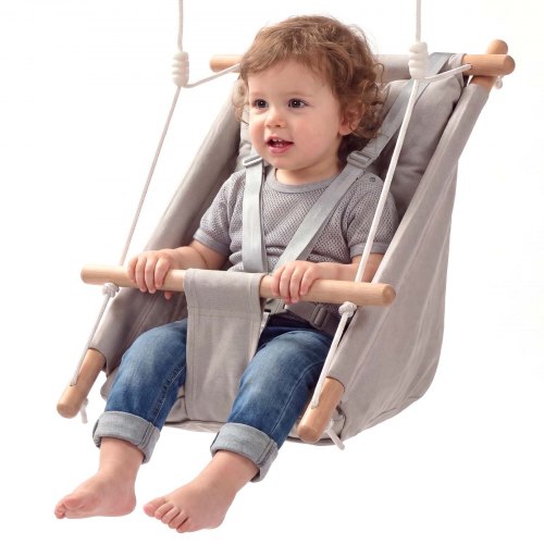 VEVOR 3-in-1 babyschommel, kinderschommel, 30 kg canvas hangschommel, grijs, geschikt voor binnen- en buitengebruik, 5-punts veiligheidsgordel en boom