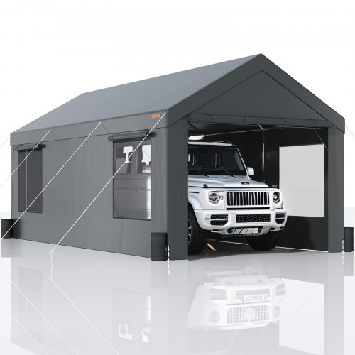 VEVOR tentgarage 3 x 6 x 2,8 m garagetent van 180 g/m² dubbelzijdig gecoat PE en gegalvaniseerde stalen buis opslagtent carport 38 mm kolomdiameter uitrustingstent voor 2-3 volwassenen donkergrijs afbeelding