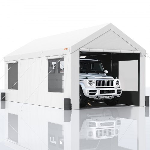 VEVOR tentgarage 3,7 x 6 x 2,96 m garagetent van 180 g/m² dubbelzijdig gecoat PE en gegalvaniseerde stalen buis opslagtent carport 38 mm kolomdiameter uitrustingstent voor 2-3 volwassenen wit afbeelding