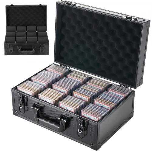 VEVOR Kaartopbergdoos voor 120 PSA Slab-kaarten, zwarte ruilkaartendoos voor 95 SGC-, 85 BGS-, 435 Toploader- of meer dan 999 losse kaarten, met 4 rijen, handvat, 12 tussenschotten en sleutels.