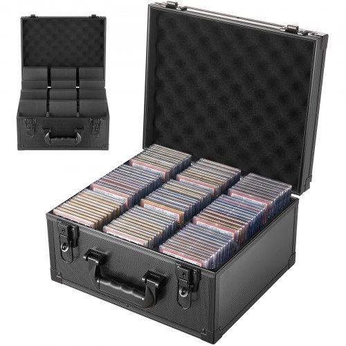 VEVOR Kaartopbergdoos voor 180 PSA Slab-kaarten, zwarte ruilkaartendoos voor 120 SGC-, 100 BGS-, 520 Toploader- of meer dan 999 losse kaarten, met 3 rijen, 12 tussenschotten en mechanisch slot.