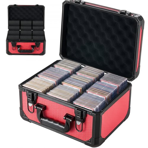 VEVOR Kaartopbergdoos voor 96 PSA Slab-kaarten, rode kaartverzameldoos, geschikt voor 76 SGC-, 68 BGS-, 347 Toploader- of meer dan 999 losse kaarten, met 3 rijen, handvat, 12 tussenschotten en sleutels.