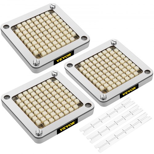 VEVOR vervangend hakmes 3/8" 3-delig frietmes met 6 extra messen, roestvrijstalen snijonderdelen en schuifblok voor het snijden van aardappelen, wortelen, uien afbeelding