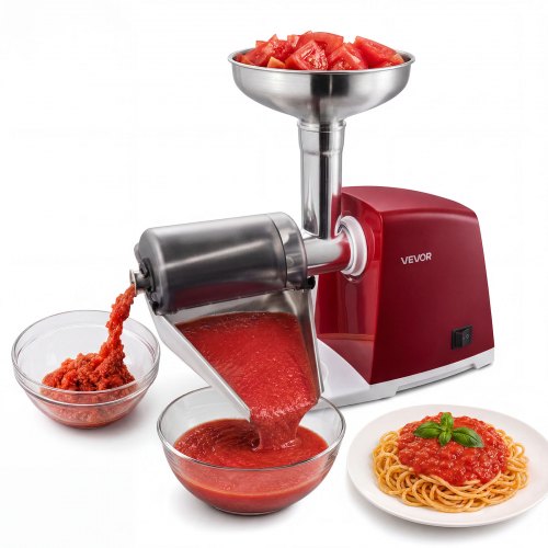 VEVOR elektrische tomatenpers, max. 800 W, roestvrij staal, keukenmachine voor aardbeienjam, pompoenpuree, salsa en sap, 4 zeven met maaswijdtes van 1
