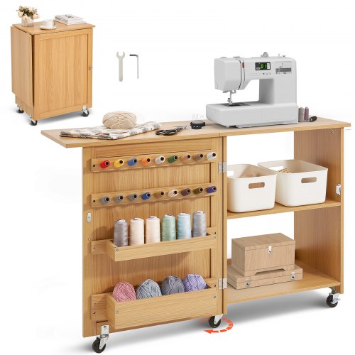 VEVOR Opvouwbare naaitafel Naaikast Naaimachinetafel Oprolbaar Houtkleur DIY afbeelding