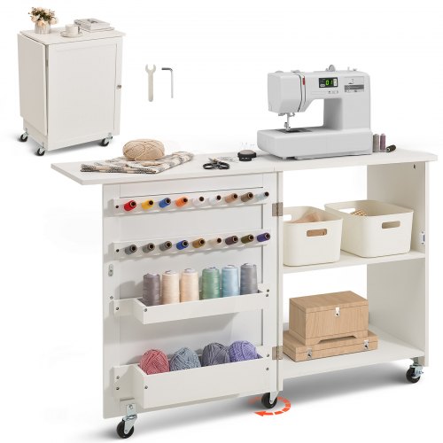 VEVOR Opvouwbare naaitafel Naaikast Naaimachinetafel Oprolbaar DIY Wit afbeelding