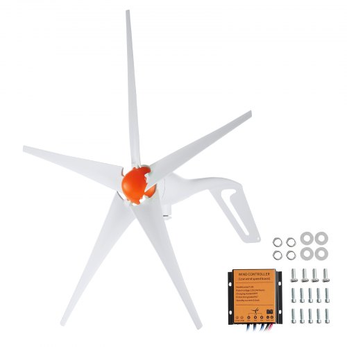 VEVOR 500W windturbine 12V windgenerator 5-bladige windenergiegenerator met MPPT-controller Verstelbare windrichting en startwindsnelheid van 2,5 m/s Geschikt voor thuisboerderij campers boten afbeelding