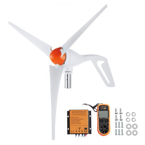 VEVOR 500W windturbine, 12V windgenerator, 3-bladige windgenerator met anemometer, MPPT-controller en verstelbare windrichting, geschikt voor thuis, boerderij, camper, boot afbeelding