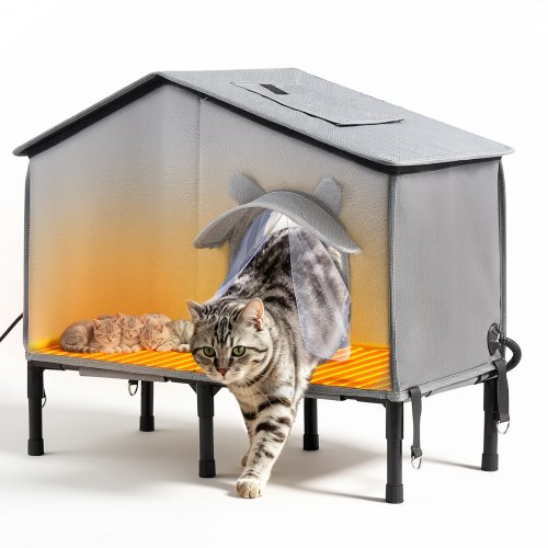 VEVOR Kattenhuis 34 W Kattengrot met verwarmingsmat 600x310x580 mm Geïsoleerd, Winterbestendig Kattenmeubel voor Buiten, Ruimte voor 2-3 Katten, met V