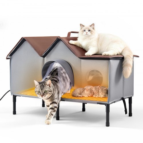 VEVOR Kattenhuis 35W Kattengrot met verwarmingsmat 835x440x540 mm Geïsoleerd, Winterbestendig Kattenmeubel voor Buiten, Ruimte voor 2-3 Katten, met Ve