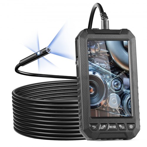VEVOR Endoscoopcamera met verlichting, industriële endoscoop met drievoudige lens, 5-inch scherm, 1080p inspectiecamera, 8 + 2 lampen, IP67 waterdichte slangcamera voor auto's en sanitair (5m kabel, 32GB kaart)