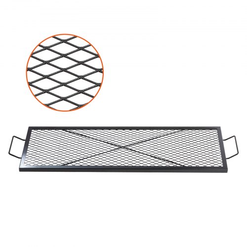 VEVOR X-Marks vuurplaatsgrillrooster, rechthoekig kookrooster, robuust stalen kampvuur BBQ-grillrooster met handvat en ondersteuning X-draad, draagbaar campingkookgerei voor buitenfeestbijeenkomsten, 44 inch zwart afbeelding