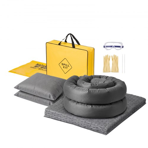 VEVOR Olie-absorptieset, noodabsorptieset voor olie- en watergerelateerde morsingen, absorptieset voor magazijn, werkplaats, garage, fabriek, 20 doekjes, 2 pads, 2 absorberende pads en 2 zakken voor gevaarlijke stoffen, met draagtas