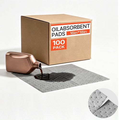 VEVOR 100 Olieabsorberende Pads 410x460mm, Universele Absorberende Matten voor Reiniging in Magazijnen, Werkplaatsen, Garages en Fabrieken, 3-laags Polypropyleen Structuur, Zeer Absorberend, met Doos