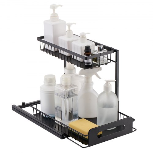 VEVOR 2-laags uitschuifbare kastorganizer, 27x36x28cm opbergrek, zwart afbeelding