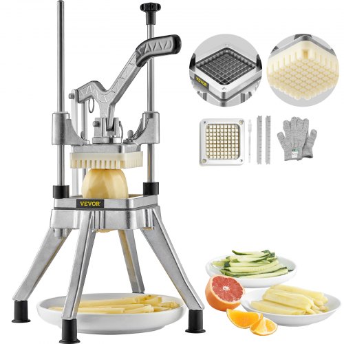 VEVOR Aardappelsnijder Fritessnijder 3/8 Inch, Fritessnijder Groentesnijder Commerciële Chopper Fruitsnijder met 2 Vervangende Messen, RVS Chopper Salade, Fruit afbeelding