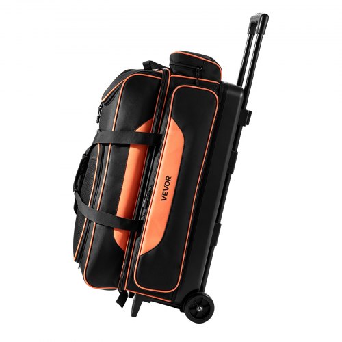 VEVOR bowlingtas met wielen voor 3 ballen, 600D Oxford, oranje/zwart, voor schoenen tot maat 16 (VS) en accessoires, met telescopische handgreep (tot 1016 mm), dubbellaagse trays en versterkte naden.