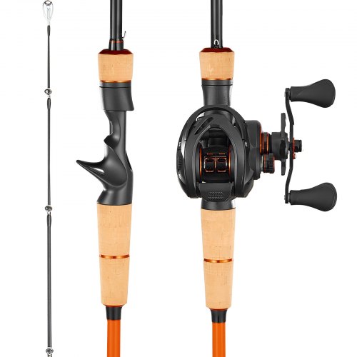 VEVOR hengel- en reelset (baitcasting), 2 meter carbonvezel hengel (IM7), baarshengelset met 6+1 kogellagers, 7.0:1 overbrengingsverhouding en kurken