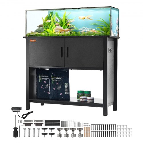 VEVOR Aquariumstandaard, 40 gal aquariumstandaard, 93 x 48 x 80 cm staal en MDF schildpadtankstandaard, 152 kg laadvermogen, reptielentankstandaard met opbergkast en ingebed elektrisch paneel, zwart