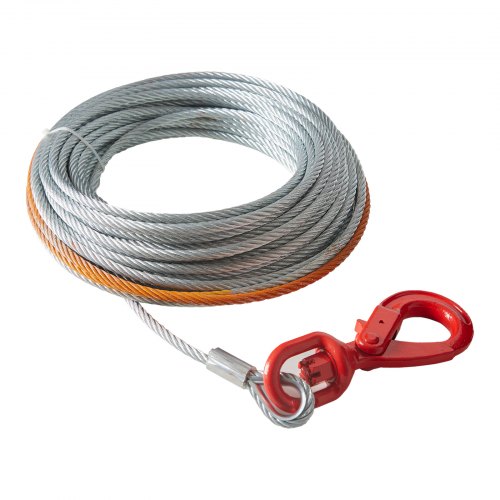 VEVOR 9,5 mm x 15,2 m stalen kabellus 67,6 kN breeksterkte van de kabel Bosbouwkabel met draaibare haak Hijskabel Staalkabel Sleepkabel Ideaal voor ATV's UTV's Auto's SUV's of grote terreinwagens