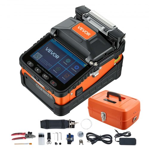 VEVOR glasvezellasser, 6 motoren, 0,3 µm kernuitlijning, fusielasser met VFL OPM voor SM MM DS NZDS, 8s lassen, 18s verwarmen, 5 inch touchscreen, 3-in-1 glasvezelhouder, 5200mAh