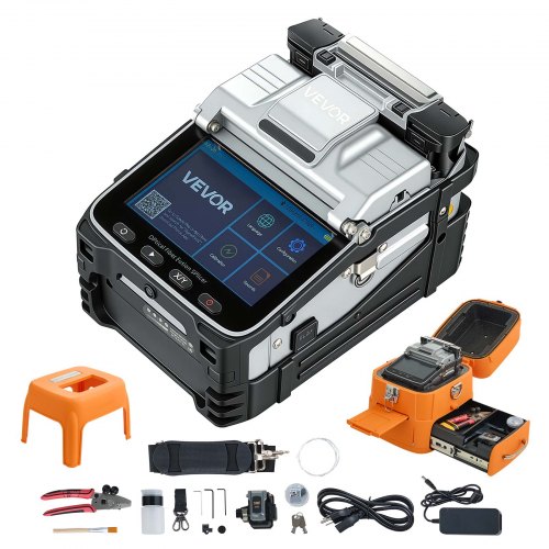VEVOR glasvezellasser, 6 motoren, 0,2 µm kernuitlijning, fusielasser met VFL OPM voor SM MM DS NZDS, 6 seconden lassen, 15 seconden verwarmen, 5 inch touchscreen, 3-in-1 glasvezelhouder, 7800 mAh